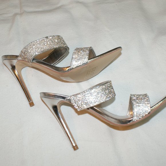 Anne Michelle Shoes - Stilettos 4 1/2" heel Never Worn Silver Rhinestone Embellished Strap Size 6 1/2